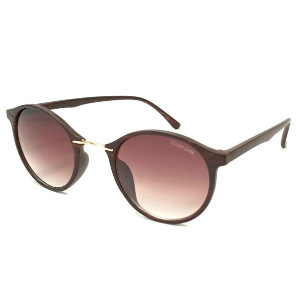 montatura effetto legno marrone lente sfumata marrone